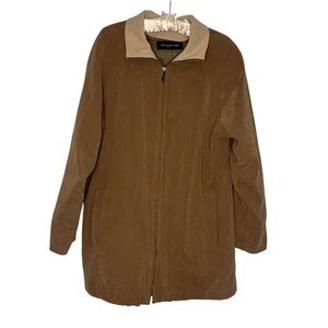 London Fog Bomber Jacket Mens Sz M Lined Full Zip Rain Resistant Faux Suede
